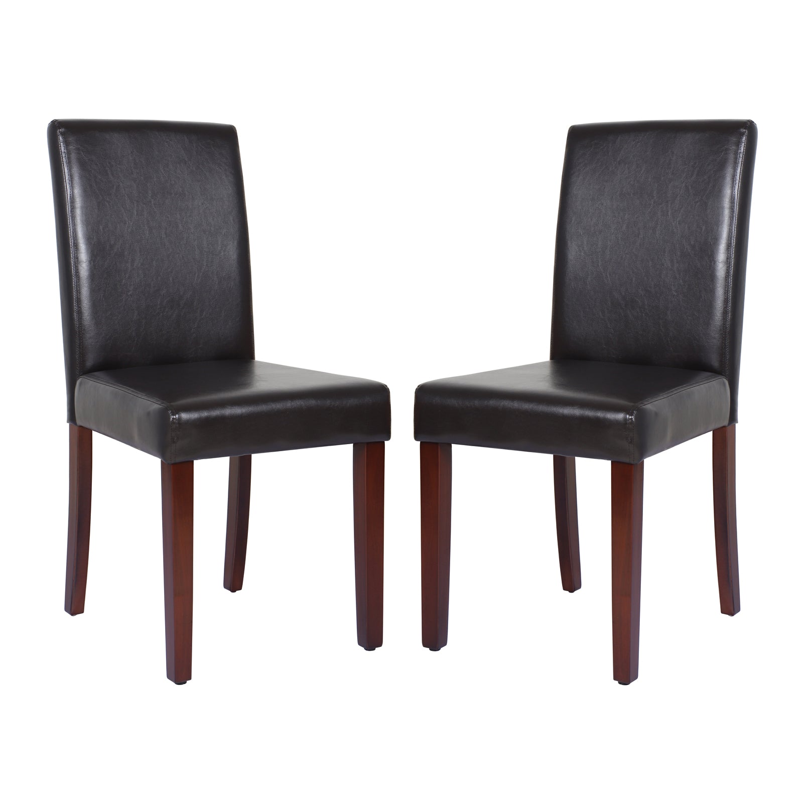 2x Wooden Frame Dining Chairs - Brown Leatherette | Solid Pine Legs