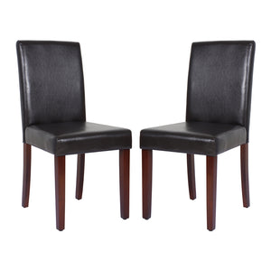 2x Wooden Frame Dining Chairs - Brown Leatherette | Solid Pine Legs