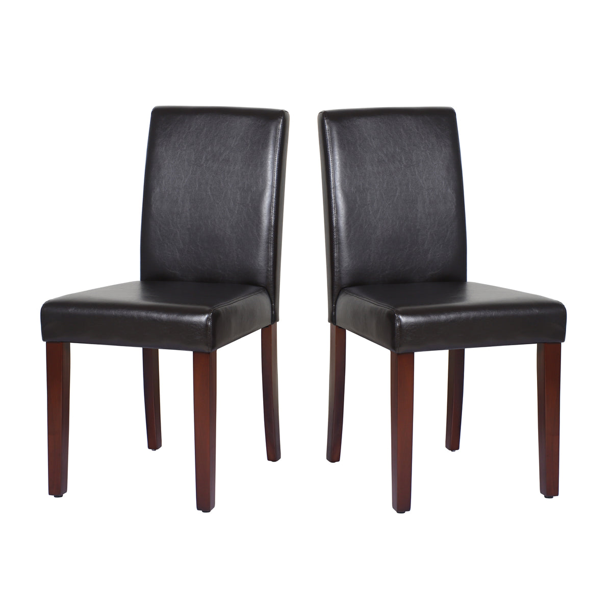 2x Wooden Frame Dining Chairs - Brown Leatherette | Solid Pine Legs