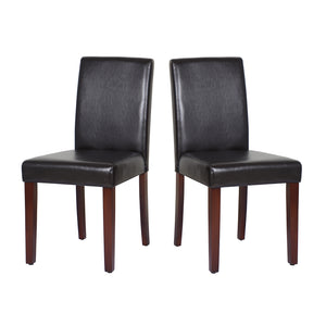 2x Wooden Frame Dining Chairs - Brown Leatherette | Solid Pine Legs