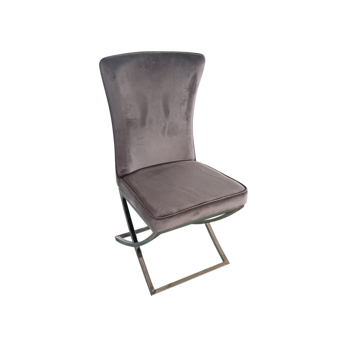 Dining Chairs | 2X | Grey Fabric Upholstery | Beautiful Quilting | Shiny Silver Legs