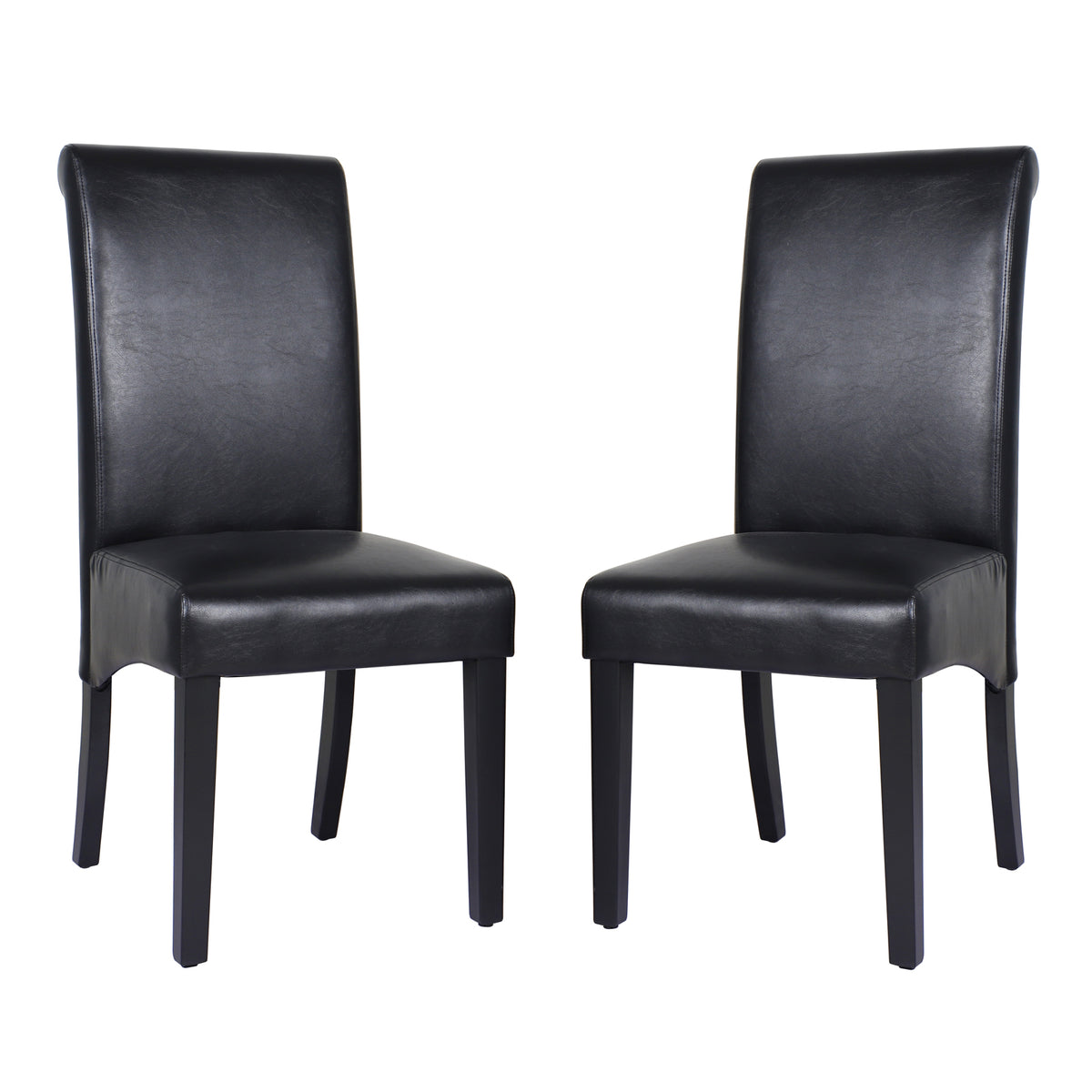 2x Black Leatherette Dining Chairs with Wooden Frame