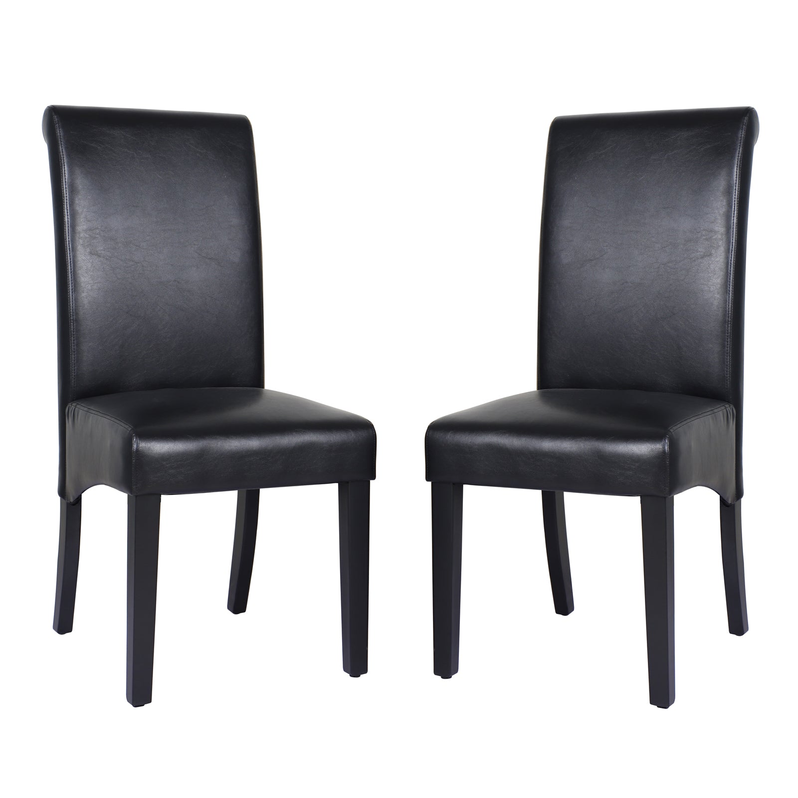 2x Black Leatherette Dining Chairs with Wooden Frame