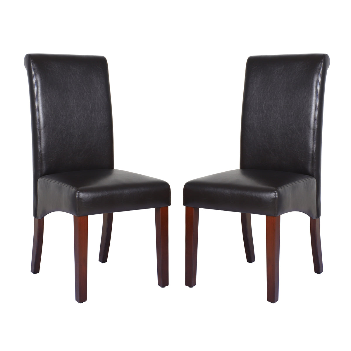 2x Wooden Frame Dining Chairs - Brown Leatherette | Solid Pine Legs