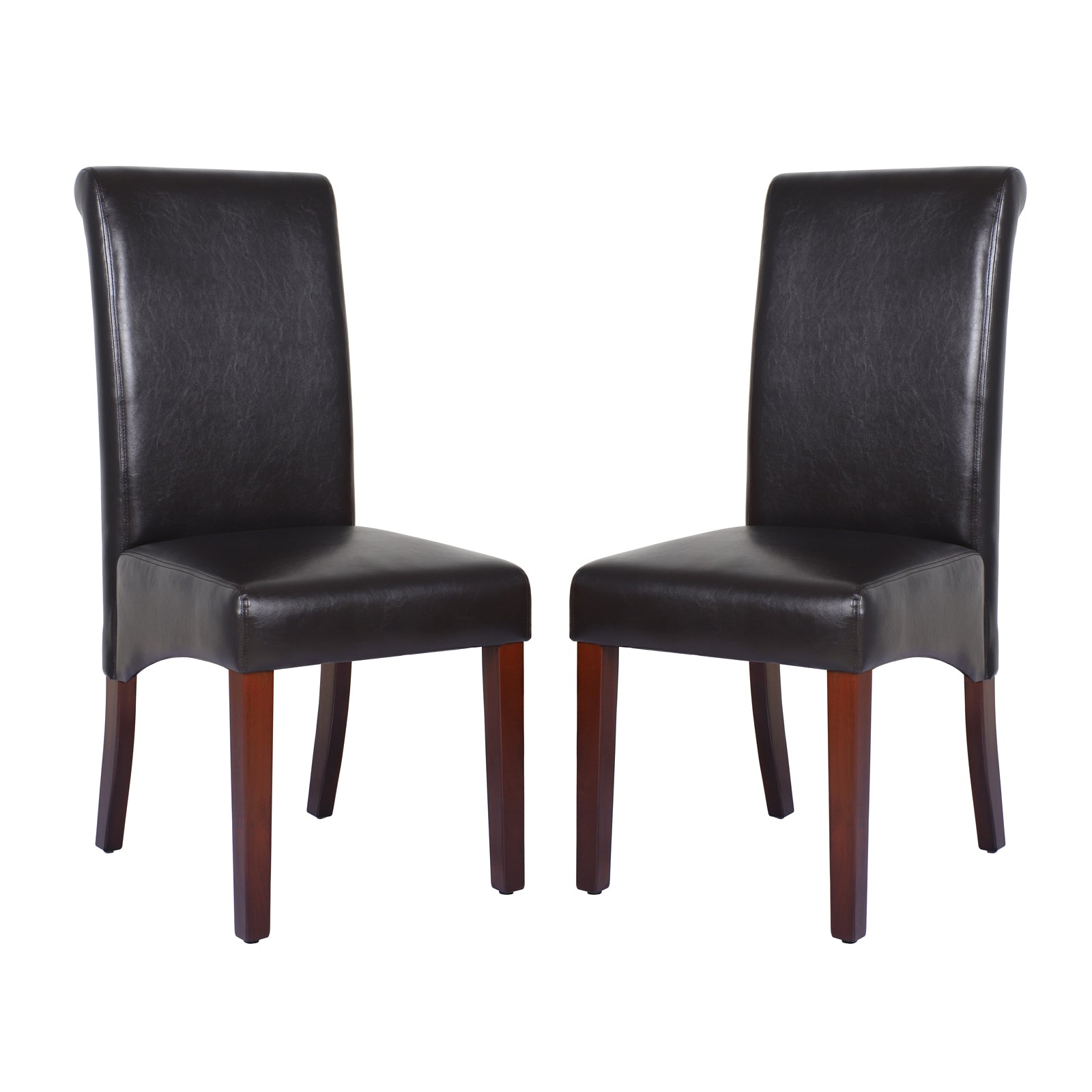 2x Wooden Frame Dining Chairs - Brown Leatherette | Solid Pine Legs