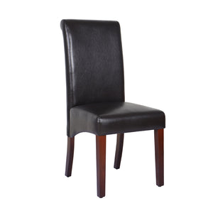 2x Wooden Frame Dining Chairs - Brown Leatherette | Solid Pine Legs