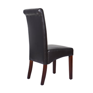 2x Wooden Frame Dining Chairs - Brown Leatherette | Solid Pine Legs
