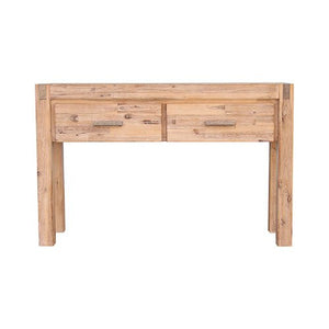 Solid Acacia Oak Coloured 2 Storage Drawer Wooden Hall Table