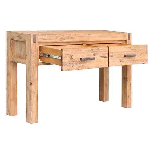Solid Acacia Oak Coloured 2 Storage Drawer Wooden Hall Table