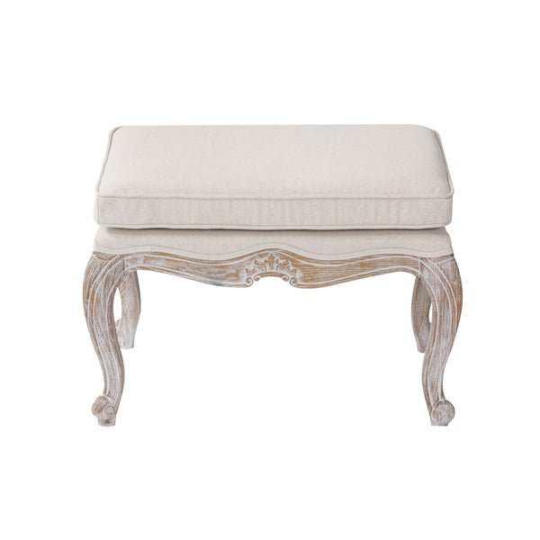 Beige Linen Fabric Ottoman With Oak Wood Legs
