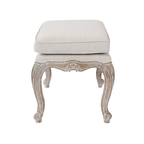 Beige Linen Fabric Ottoman With Oak Wood Legs