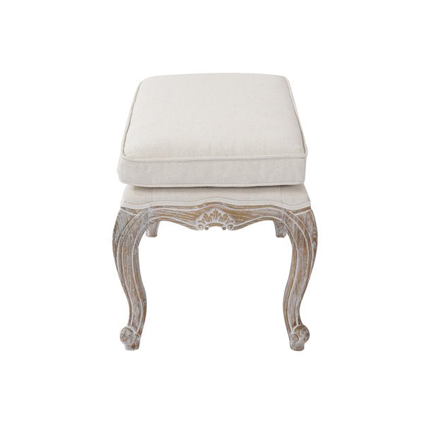 Beige Linen Fabric Ottoman With Oak Wood Legs