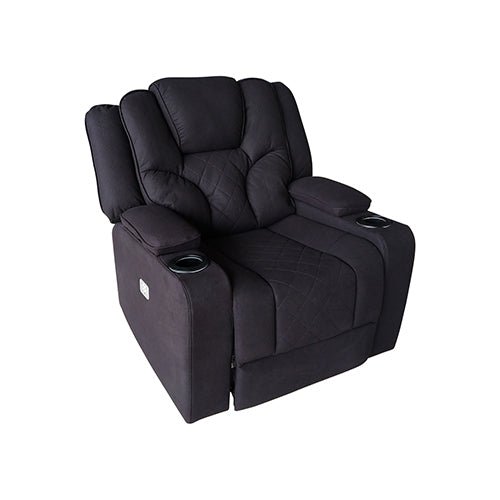 Rhino Black Fabric Electric Recliner Couch - Single Seater