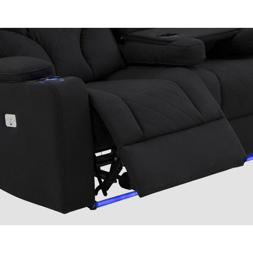 Rhino Black Fabric Electric Recliner Couch - Single Seater