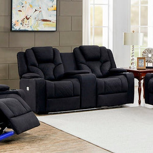 Rhino Black Fabric Electric Recliner Couch - 2 Seater
