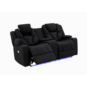Rhino Black Fabric Electric Recliner Couch - 2 Seater
