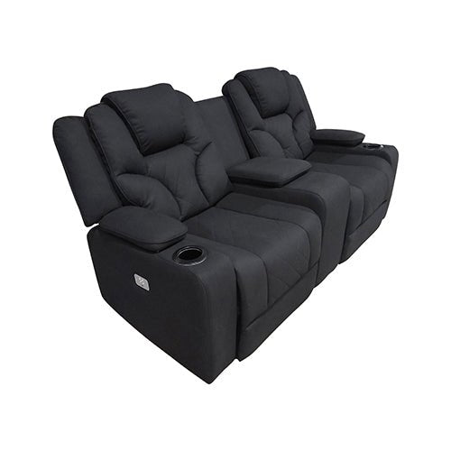 Rhino Black Fabric Electric Recliner Couch - 2 Seater