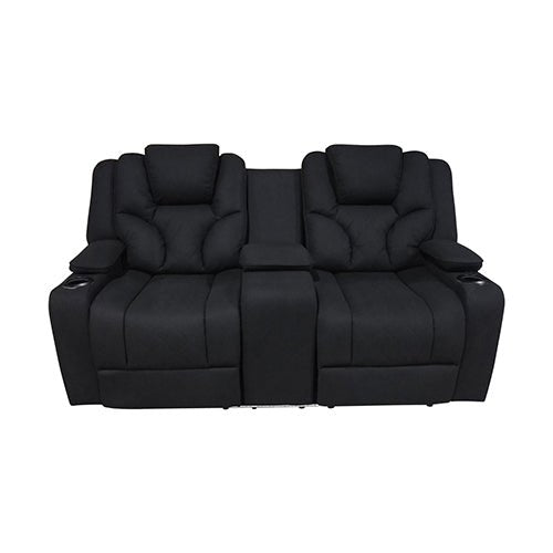 Rhino Black Fabric Electric Recliner Couch - 2 Seater