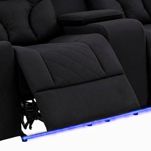 Electric Recliner Stylish Rhino Fabric Black Couch 3 Seater Lounge with LED Features - The Hippie House