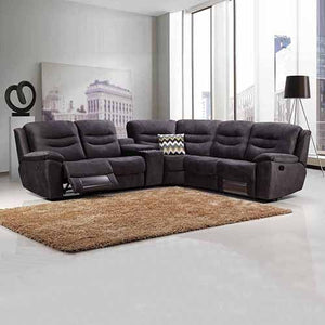 5 Seater Velvet Grey Fabric Corner Couch With Quilted Back Cushions