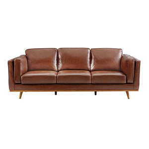 3+2 Seater Brown Leather Sofa Lounge Set With Wooden Frame