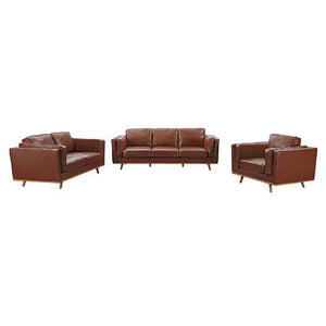 Brown 3+2+1 Seater Leather Sofa Lounge Set With Wooden Frame