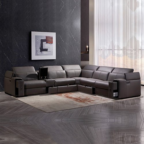 Square Corner Sofa Made From The Finest Genuine Leather - Electric Recliner