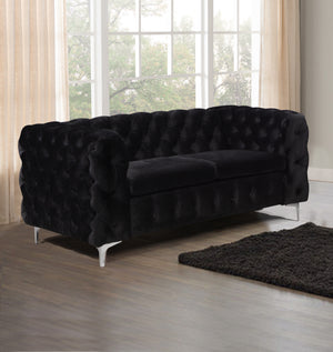 Classic Black Velvet Fabric 2 Seater Button Tufted Sofa with Metal Legs