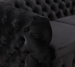 Classic Black Velvet Fabric 2 Seater Button Tufted Sofa with Metal Legs