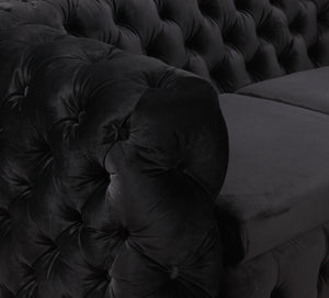 Classic Black Velvet Fabric 2 Seater Button Tufted Sofa with Metal Legs