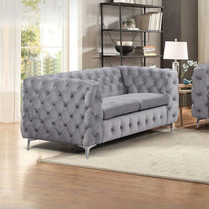 Grey Velvet Classic Button Tufted 2 Seater Sofa Lounge