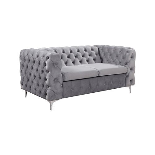 Grey Velvet Classic Button Tufted 2 Seater Sofa Lounge