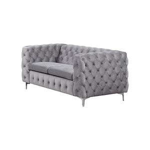 Grey Velvet Classic Button Tufted 2 Seater Sofa Lounge