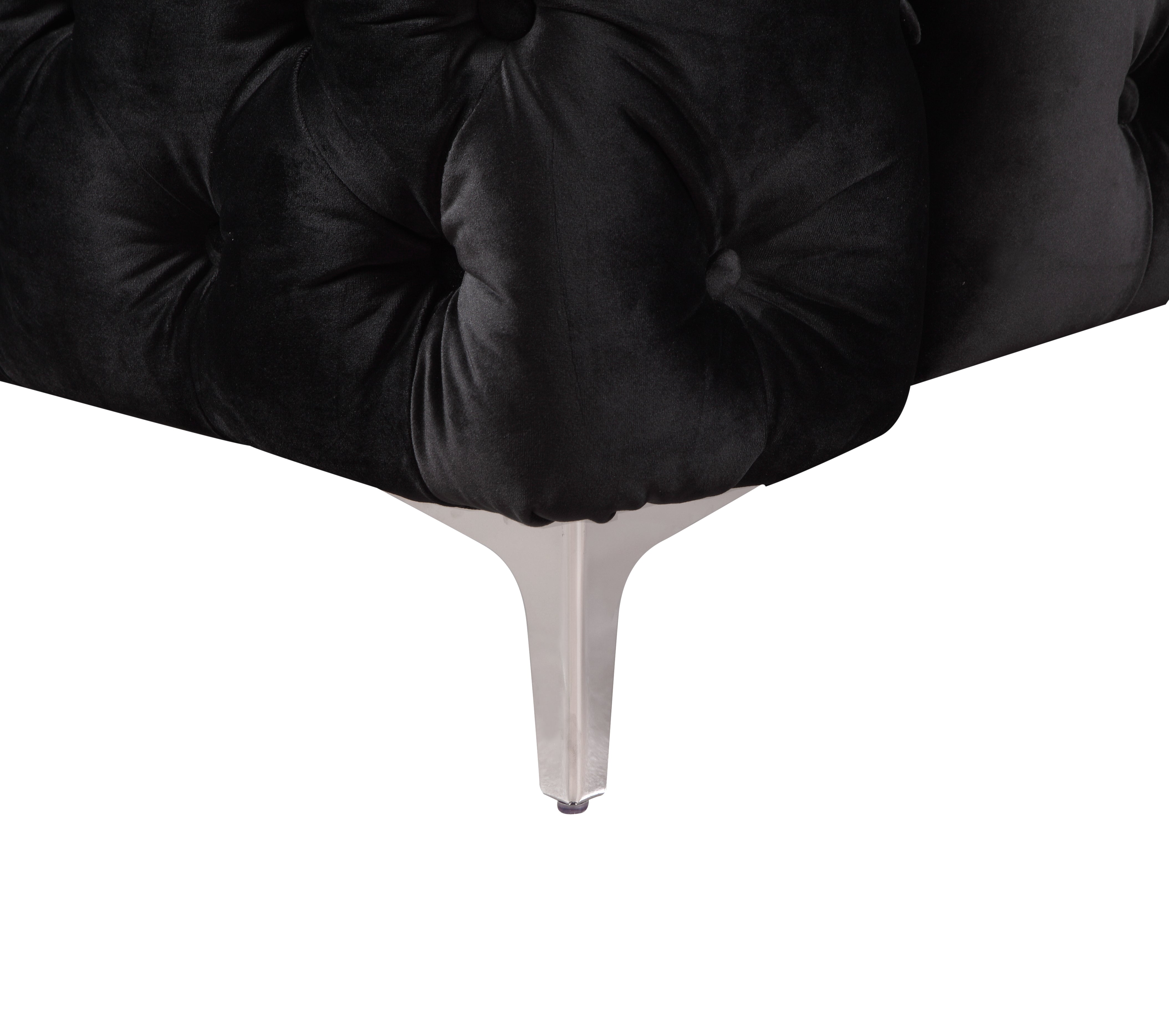 Classic Black Velvet Fabric 3 Seater Button Tufted Sofa with Metal Leg -  The Hippie House