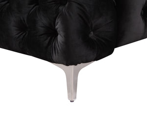 Classic Black Velvet Fabric 3 Seater Button Tufted Sofa with Metal Legs