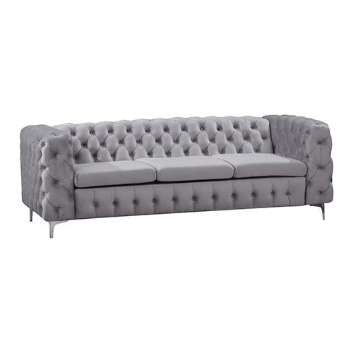 Grey Velvet 3 Seater Classic Button Tufted Lounge