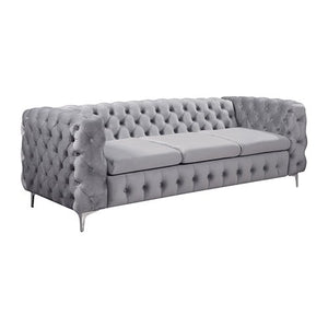 Grey Velvet 3 Seater Classic Button Tufted Lounge