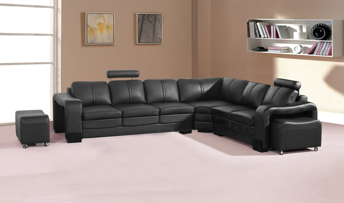 6 Seater Faux Leather Corner Sofa Set With 2x Ottomans