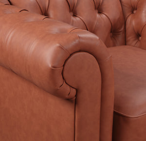 Single Seater Brown Faux Leather Sofa Armchair with Button Tufting