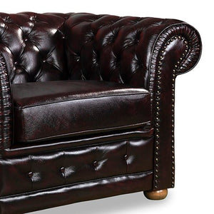 Brown 1 Seater Genuine Leather Upholstery Button Studding Sofa Lounge