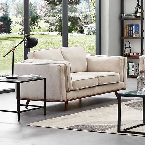 Modern Beige Fabric 2 Seater Sofa Lounge With Wooden Frame