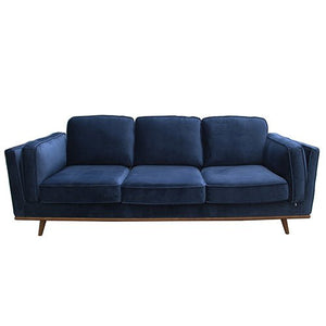 Soft Blue Velvet Fabric 3 Seater Sofa With Wooden Frame