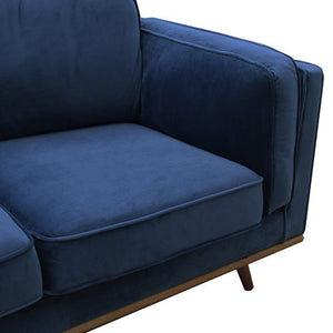 Soft Blue Velvet Fabric 3 Seater Sofa With Wooden Frame