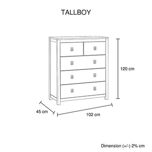 Solid Acacia Tallboy With 5 Storage Drawers