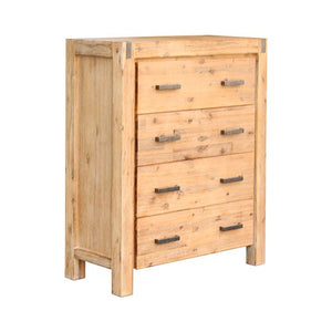 Solid Wooden Tallboy With 4 Storage Drawers - Oak Colour