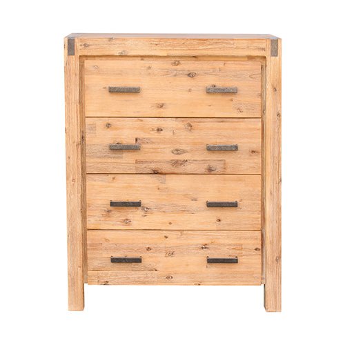 Solid Wooden Tallboy With 4 Storage Drawers - Oak Colour