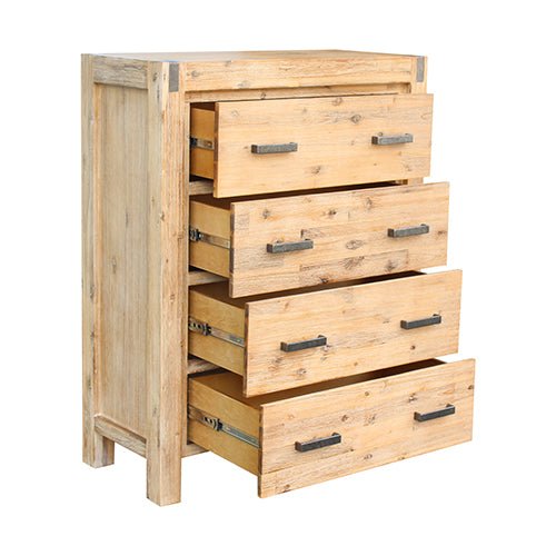 Solid Wooden Tallboy With 4 Storage Drawers - Oak Colour