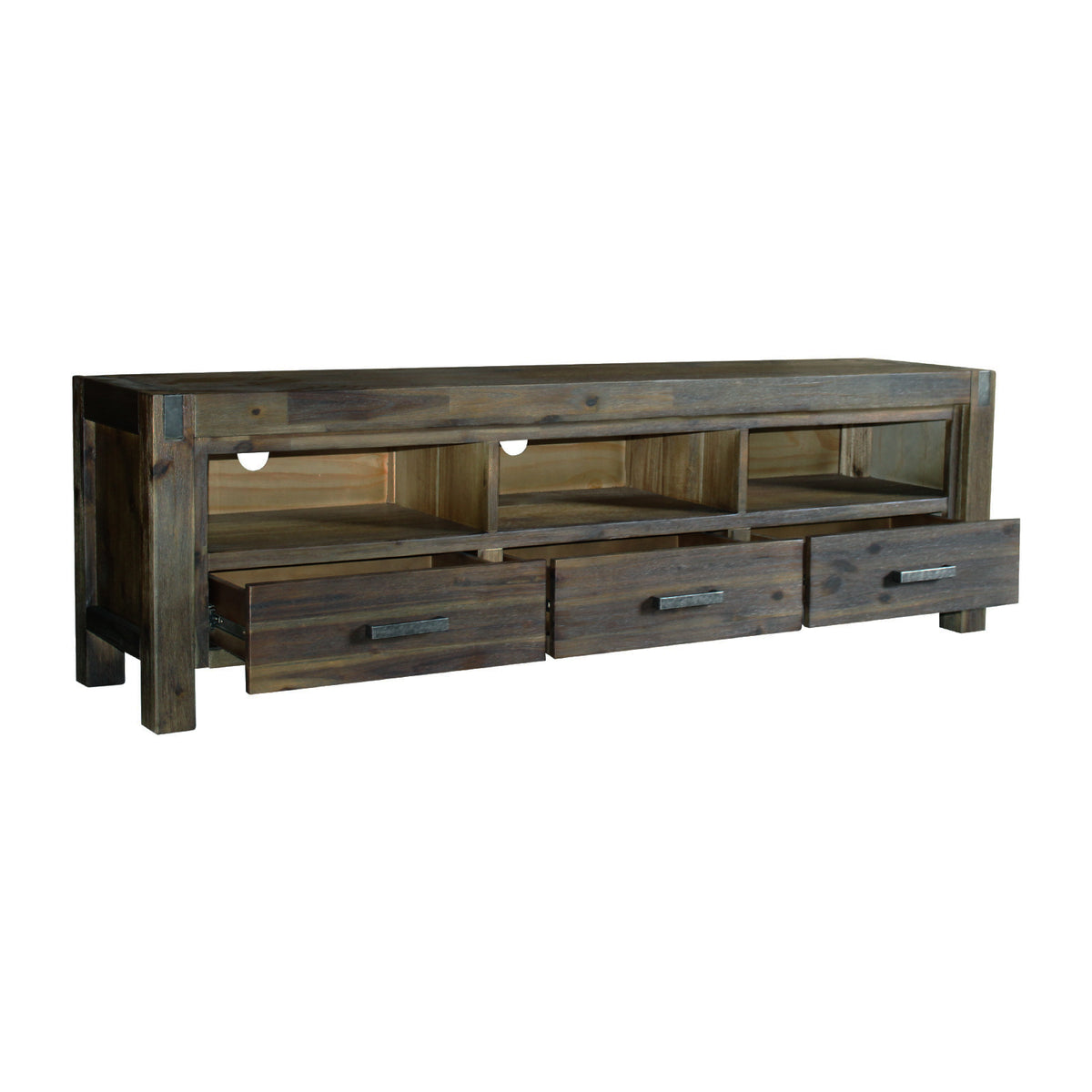 TV Cabinet with 3 Storage Drawers | Solid Acacia Wooden Frame | Chocolate Colour
