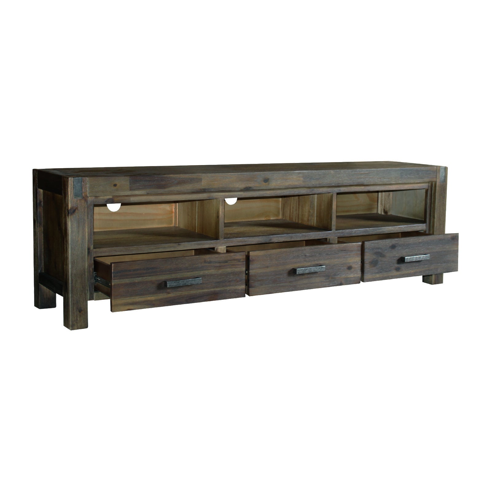 TV Cabinet with 3 Storage Drawers | Solid Acacia Wooden Frame | Chocolate Colour