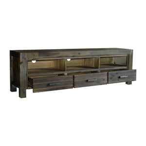 TV Cabinet with 3 Storage Drawers | Solid Acacia Wooden Frame | Chocolate Colour